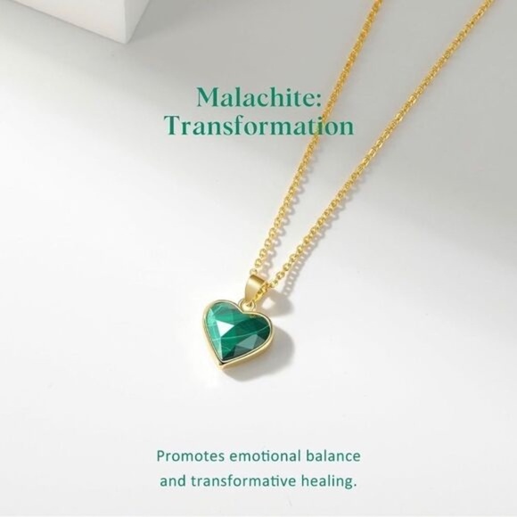 Gold 14k Gold Plated Malachite Heart Stone Necklace - Picture 4 of 4